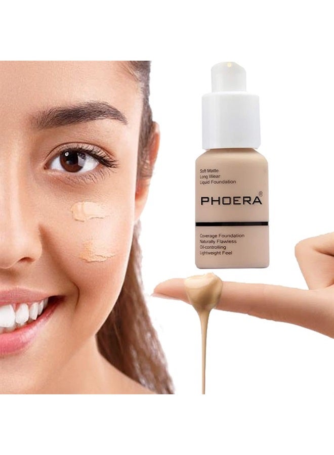 30ml PHOERA Foundation Full Coverage Foundation Flawless Concealer Foundation Matte Oil Control Concealer Long Lasting Moisturizing Base Liquid Cover Cream Colour Changing Foundation for women&girls