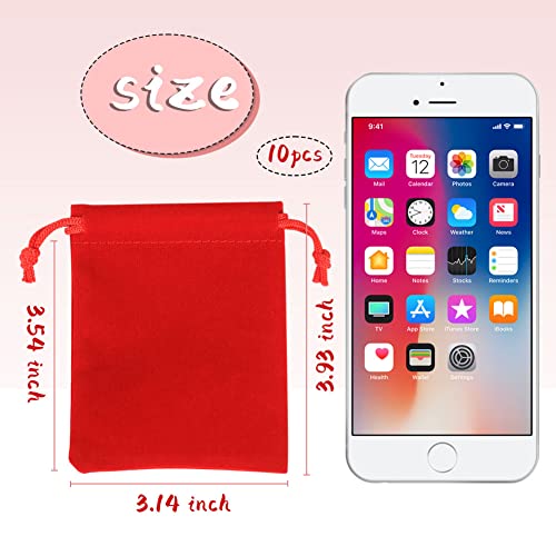 Shintop 10 Pack Velvet Drawstring Bags for Christmas Wedding Gift Bags Velvet Cloth Jewelry Pouches (2.75” x 3.54” , Red) - Image 2