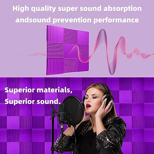 TEMGCUAM 24 Pack Sound Proof Foam Panels|1"×12"×12" Quick-Recovery Soundproof Wall Panels | High Density Sound Dampening Panels for Home Studio (Purple) - Image 5