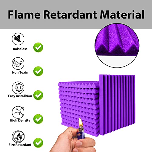 TEMGCUAM 24 Pack Sound Proof Foam Panels|1"×12"×12" Quick-Recovery Soundproof Wall Panels | High Density Sound Dampening Panels for Home Studio (Purple) - Image 3