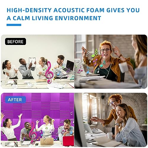 TEMGCUAM 24 Pack Sound Proof Foam Panels|1"×12"×12" Quick-Recovery Soundproof Wall Panels | High Density Sound Dampening Panels for Home Studio (Purple) - Image 4