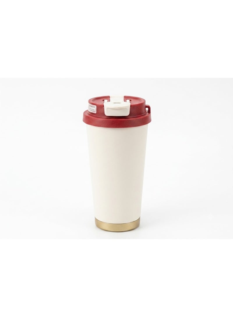 TRENDIVA Insulated Coffee Travel Mug with Leakproof Lid – 500ml Stainless Steel Tumbler for Hot & Cold Drinks, Reusable Coffee Cup for Car, Office, and Outdoor Travel (White & Crimson Red)