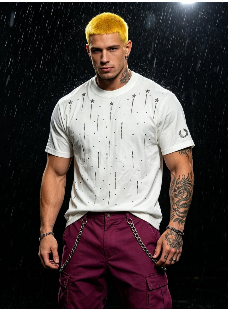 FRED PERRY Unisex star rhinestones embellish short-sleeved T-shirts, laurel wreath Logo casual street T-shirts for men and women. - Image 5