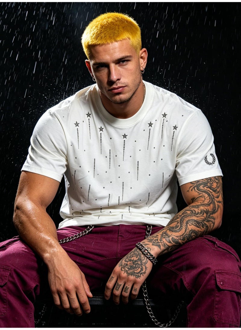 FRED PERRY Unisex star rhinestones embellish short-sleeved T-shirts, laurel wreath Logo casual street T-shirts for men and women. - Image 3