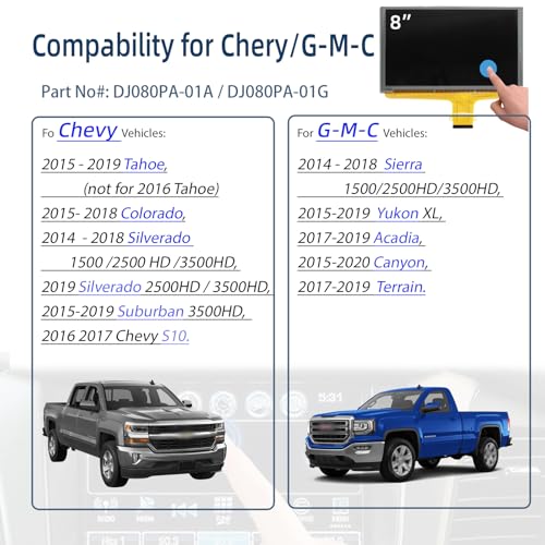 YYinno 8” LCD Monitor Touch Screen Glass Digitizer Navigation Radio Replacement DJ080PA-01A Fit for 2015 2016 2017 2018 Chevy Silverado Suburban Tahoe/G-M-C Yukon Sierra - Image 2