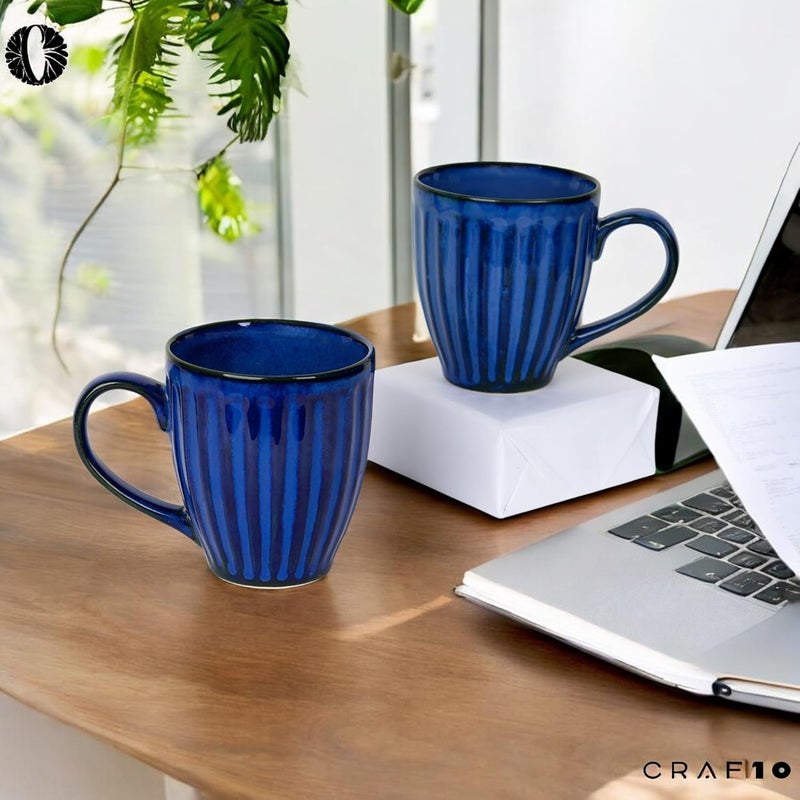 CRAF10 Blue Gem Ceramic TeaCoffee Mugs Set of 2 300 ML Antique Stylish Perfect for Gifting - Image 2