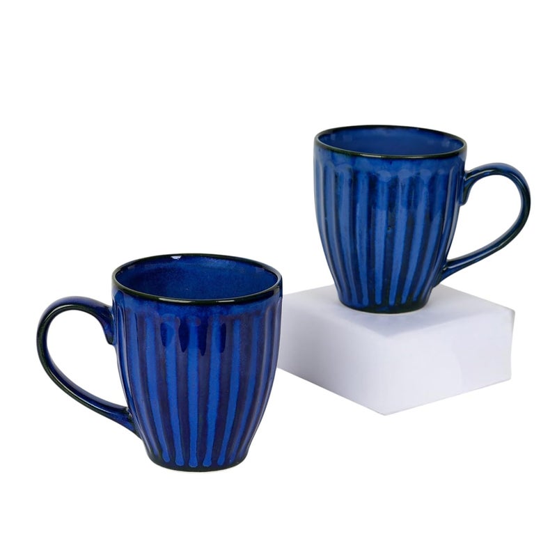 CRAF10 Blue Gem Ceramic TeaCoffee Mugs Set of 2 300 ML Antique Stylish Perfect for Gifting - Image 1