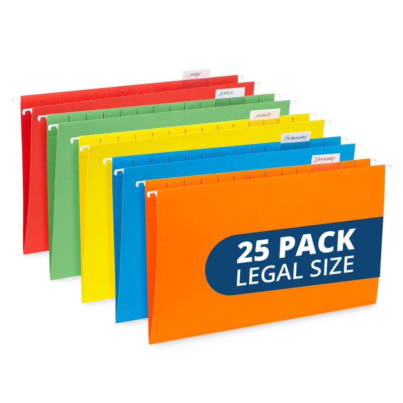 Blue Summit Supplies Blue Summit Legal Size Hanging File Folders, Legal Size Folders 9.5â€ Ã— 14.75â€, 25 Reinforced Hanging Files in Assorted Colors, Designed for Home and Office Color Coded File Organization, 25 per Box - Image 1