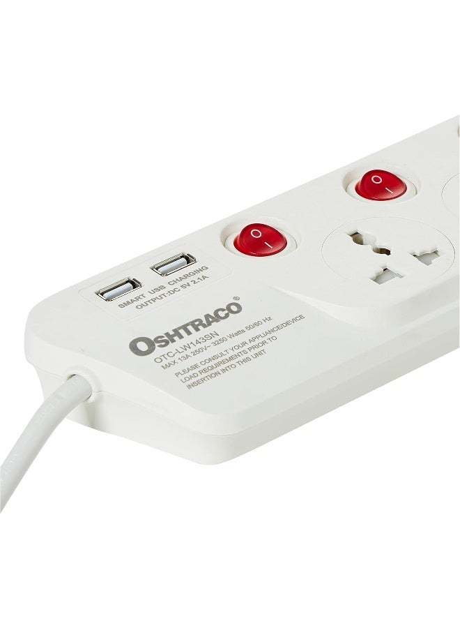 Oshtraco 3 Way Switch Extension Cord with 4 Meter Wire and 2.1A USB - Image 5