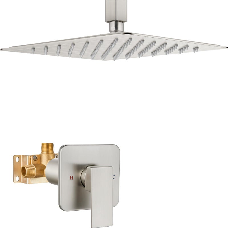 Heyalan Shower Faucet Set Square Stainless Steel Bathroom Rainfall Shower System One Handle Single Function Shower Trim Kit with Roughin Valve Male ThreadCeiling Mount10 InchBrushed Nickel - Image 2