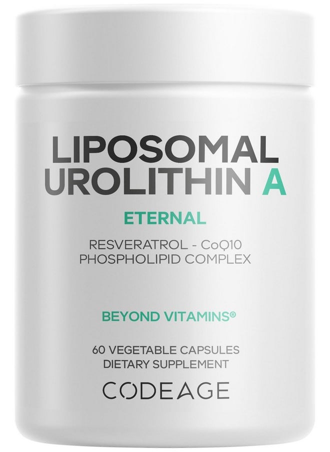 Codeage Codeage Liposomal Urolithin A Supplement 500mg Per Serving + Resveratrol, Betaine, CoQ10, Ellagitannins - A New Frontier Beyond NADH, NMN, NAD, NR, and PQQ Vitamins - Bioavailable - 60 Capsules  - Image 1