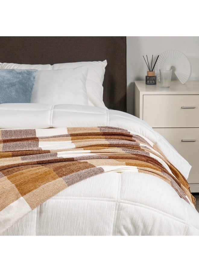 RECYCO Buffalo Paid Chenille Throw Blanket for Couch, Soft Cozy Decorative Buffalo Check Blanket Throw with Tassels for Bed Sofa, Lightweight Chenille Knitted Throw, Plaid Brown Off White, 50'' x 60'' - Image 4