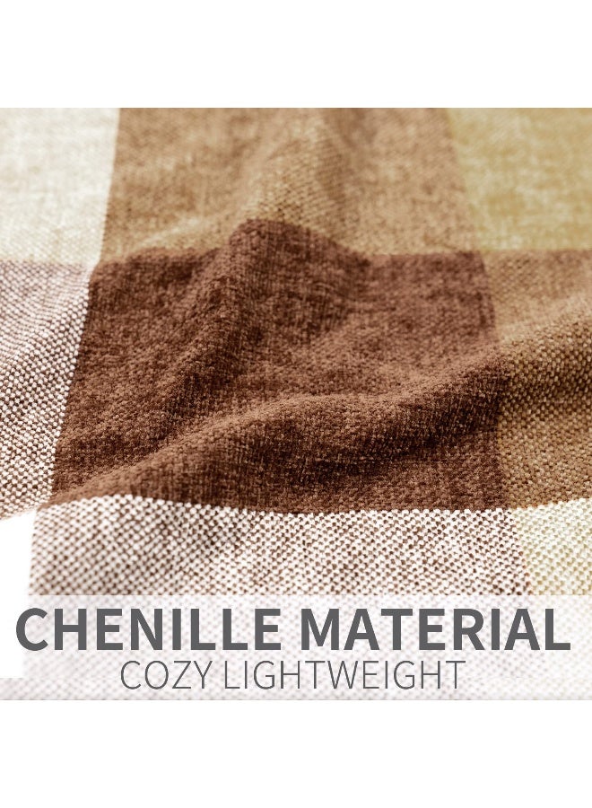 RECYCO Buffalo Paid Chenille Throw Blanket for Couch, Soft Cozy Decorative Buffalo Check Blanket Throw with Tassels for Bed Sofa, Lightweight Chenille Knitted Throw, Plaid Brown Off White, 50'' x 60'' - Image 5