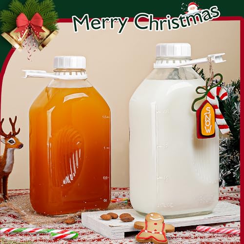 Syntic 3 Pack 2 Qt Glass Water Bottles with Handle and Airtight Reusable SCREW LID - 64 Oz Juice Jugs, 1/2 Gallon Glass Milk Container for Fridge, Breast Milk Jug Pitcher with 2 Spouts, Extra Lids & Handles - Image 4