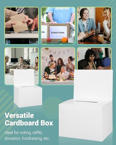 Uniclife 3 Pack Ballot Boxes with Slot 65 x 45 x 45 Suggestion Boxes Donation Box for Fundraising White Cardboard Box with Removable Header for Business Voting Collecting Card Charity - Image 3