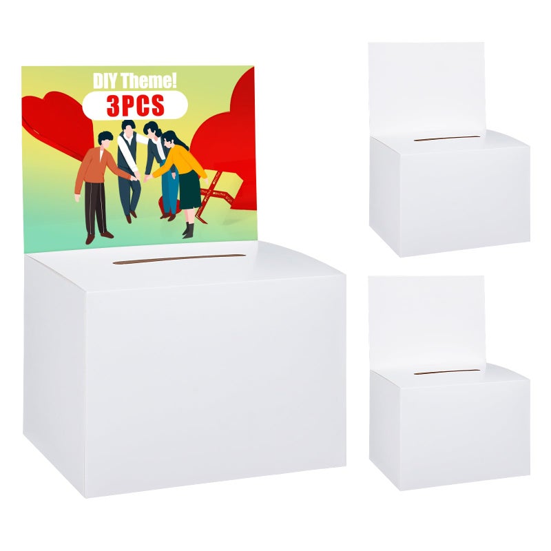 Uniclife 3 Pack Ballot Boxes with Slot 65 x 45 x 45 Suggestion Boxes Donation Box for Fundraising White Cardboard Box with Removable Header for Business Voting Collecting Card Charity - Image 2