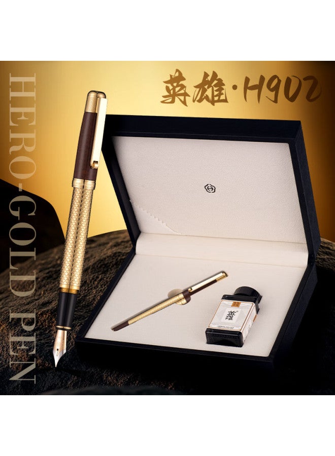 Hero [new Year Gift] High-end Light Luxury 14k Fountain Pen Gift Box, Signature Pen For Business Gifts, Horse Year Premium Gift Box Birthday Present H902/wood Grain With Gold Clip
