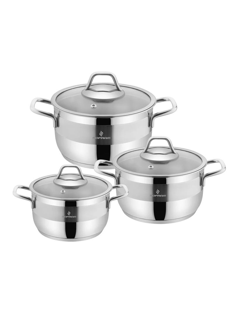 سوفرام طقم قدور سوفرام استيل تركي عالي الجودى غطاء زجاج 6 قطع - Image 2