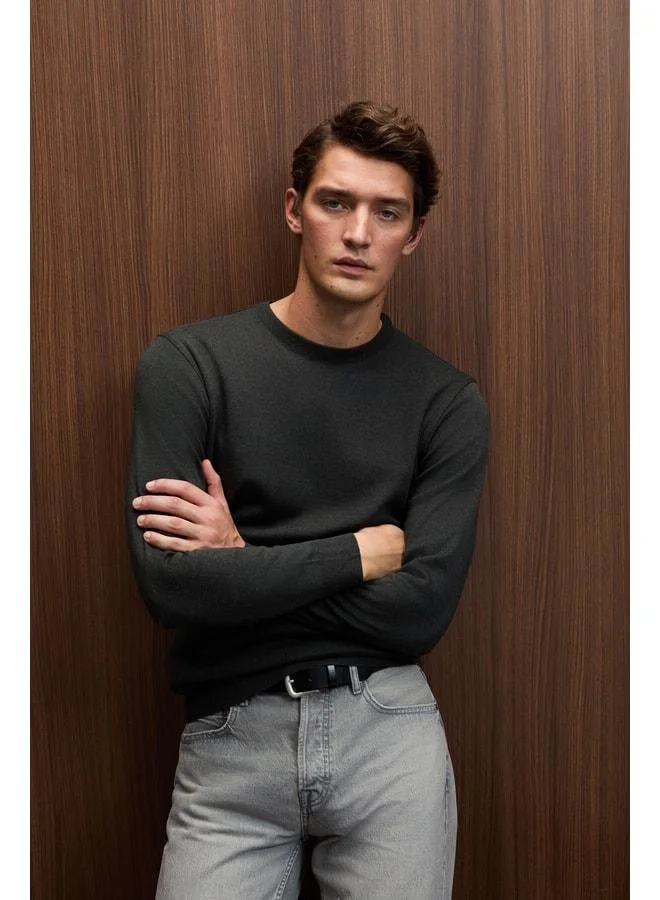 GRIMELANGE VAREX Men's Round Neck Basic Slim Fit Knit Charcoal Sweater.