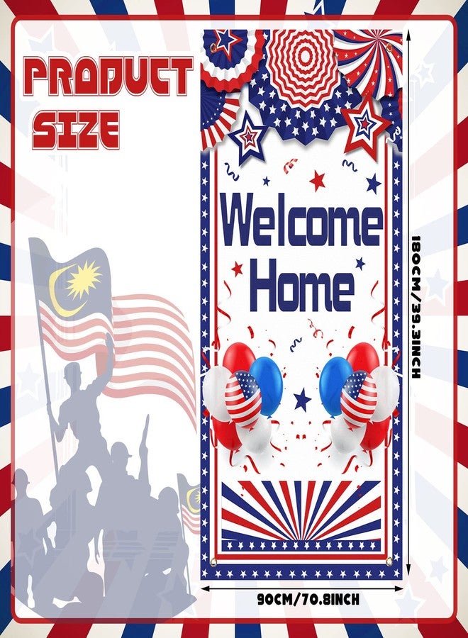 Rtteri Military Welcome Home Decorations Patriotic Soldier Welcome Home Banner America Porch Sign Door Cover Deployment Returning Homecoming Army Red White and Blue Party Banner for Party Decorations - Image 2