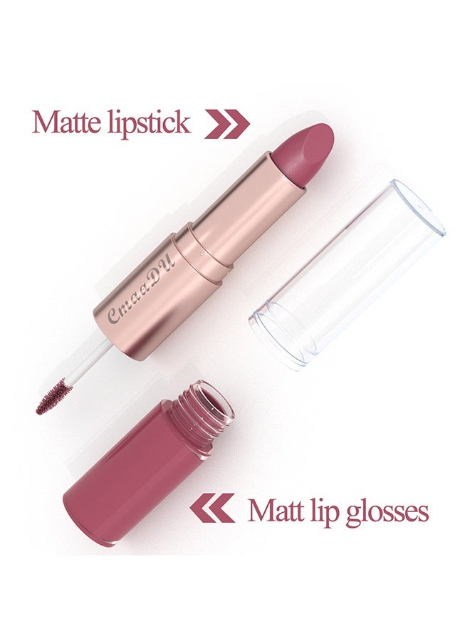 سمادو أحمر شفاه وملمع شفاه 3 قطع ، أحمر شفاه 3 ألوان طويل الأمد - تصميم مزدوج الرأس لطبيعي ، ملمس - هدية مثالية لعيد الحب للنساء هدايا عيد الحب - 01 - Image 5