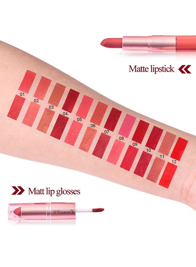 سمادو أحمر شفاه وملمع شفاه 3 قطع ، أحمر شفاه 3 ألوان طويل الأمد - تصميم مزدوج الرأس لطبيعي ، ملمس - هدية مثالية لعيد الحب للنساء هدايا عيد الحب - 01 - Image 3