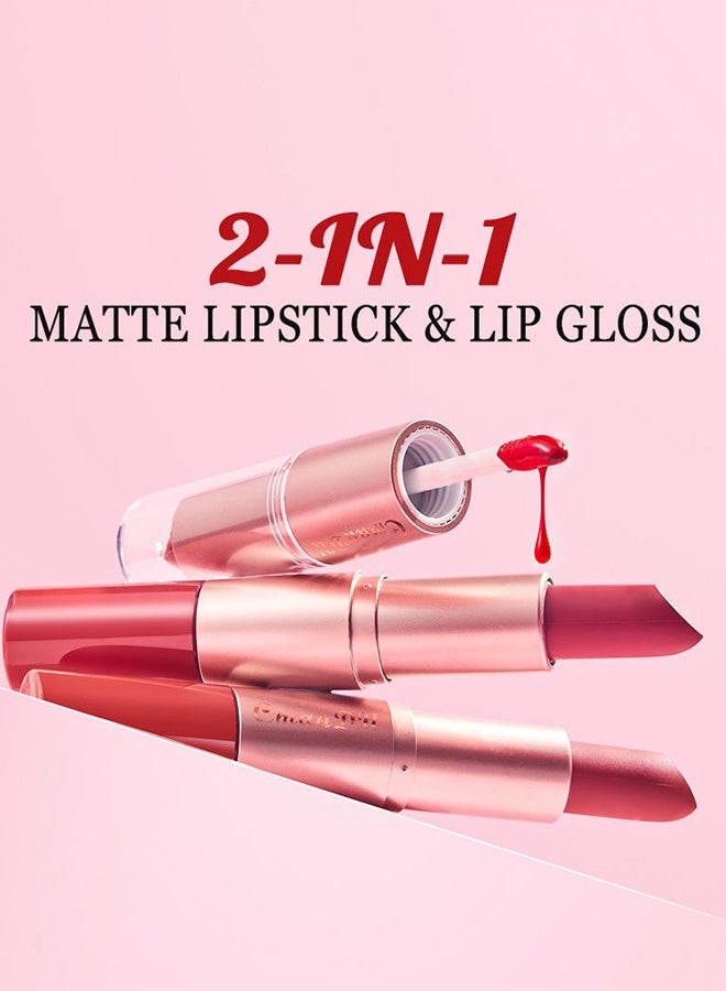 سمادو أحمر شفاه وملمع شفاه 3 قطع ، أحمر شفاه 3 ألوان طويل الأمد - تصميم مزدوج الرأس لطبيعي ، ملمس - هدية مثالية لعيد الحب للنساء هدايا عيد الحب - 01 - Image 4