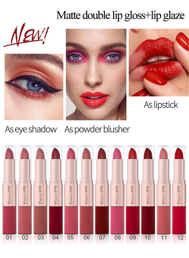سمادو أحمر شفاه وملمع شفاه 3 قطع ، أحمر شفاه 3 ألوان طويل الأمد - تصميم مزدوج الرأس لطبيعي ، ملمس - هدية مثالية لعيد الحب للنساء هدايا عيد الحب - 01 - Image 2