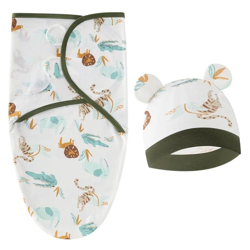 Bluejw Baby Swaddle Wrap with Hat Set - Soft Cotton Swaddle Blanket for Newborn Infant Sleep (Swaddlers) - Image 1