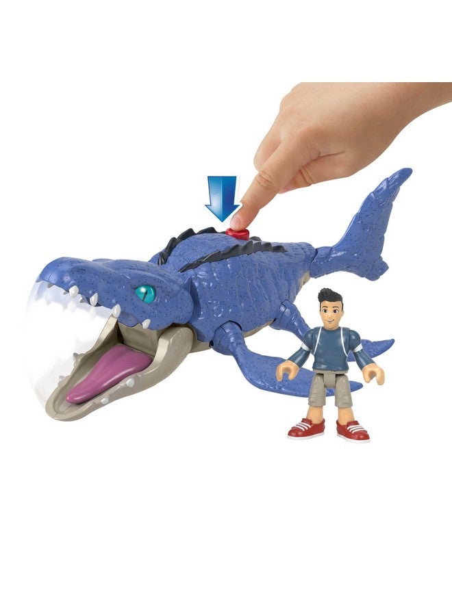 JURASSIC WORLD Fisher-Price Imaginext Jurassic World Dinosaur Toy Camp Cretaceous Mosasaurus & Kenji Figure Set for Pretend Play Kids Ages 3+ Years - Image 4