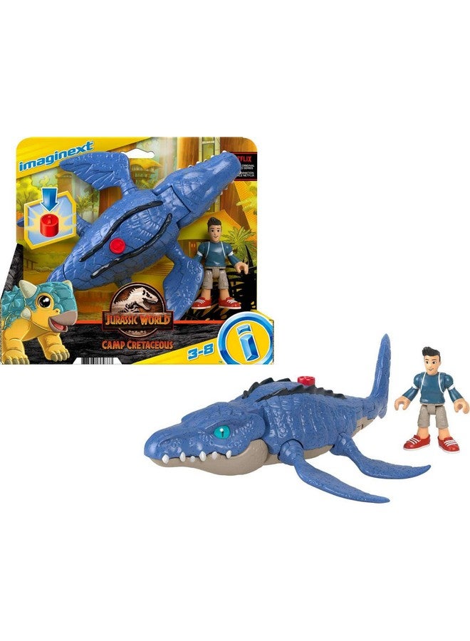 JURASSIC WORLD Fisher-Price Imaginext Jurassic World Dinosaur Toy Camp Cretaceous Mosasaurus & Kenji Figure Set for Pretend Play Kids Ages 3+ Years - Image 1