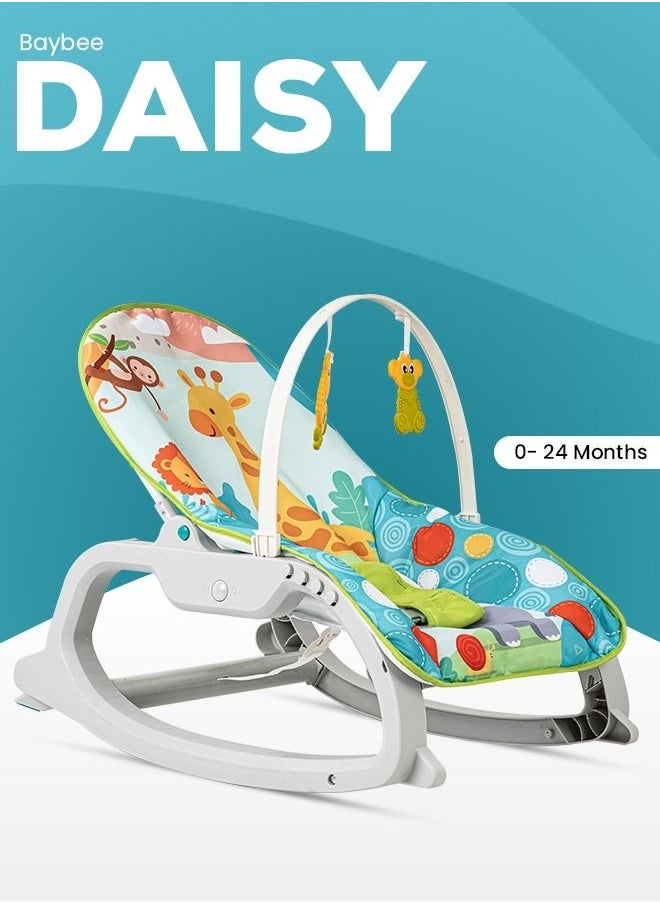 بيبي كرسي نطاط للأطفال وكرسي هزاز من Baybee Daisy مع اهتزازات مهدئة متعددة المواضع قابلة للإمالة وحزام أمان قابل للإزالة من سن 0 إلى 2 سنوات للفتيات والأولاد باللون الأزرق  - Image 2