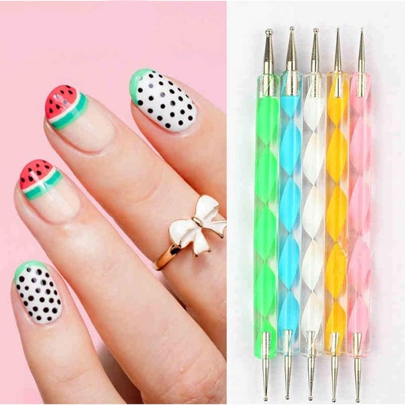 SHIVEXIM 5 pieces Nail Art Dotting Marbleizing Tool Pen for Nail Decoration Stamping Multicolour - Image 5