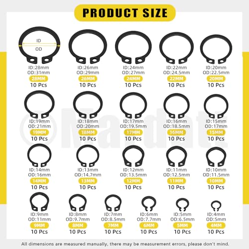 Mardatt 312Pcs 21 Sizes C-clip External Retaining Rings Snap Rings Assortment Set(M4-M28) with 10 Sizes E-Clip Retaining Rings Assortment Set(1.5mm-10mm), 4 in 1 Snap Ring Pliers and Tweezer - Image 2