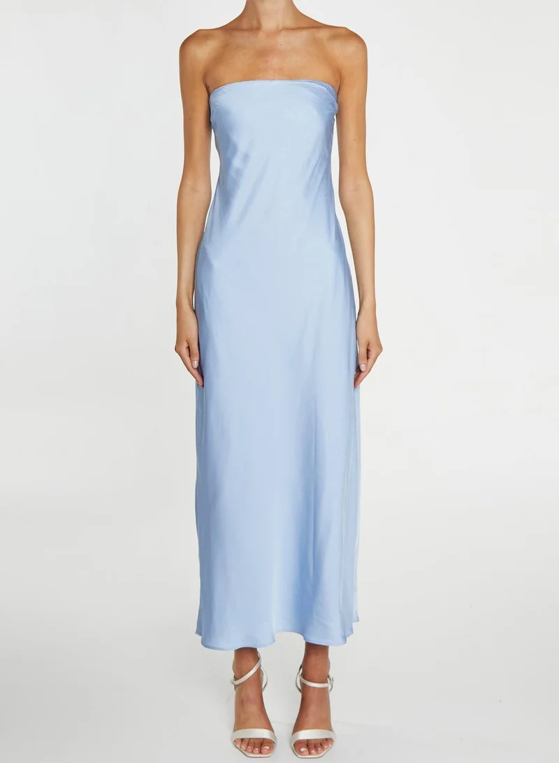 Cecilia Cornflower Blue Strapless Bias-cut Midi Dress