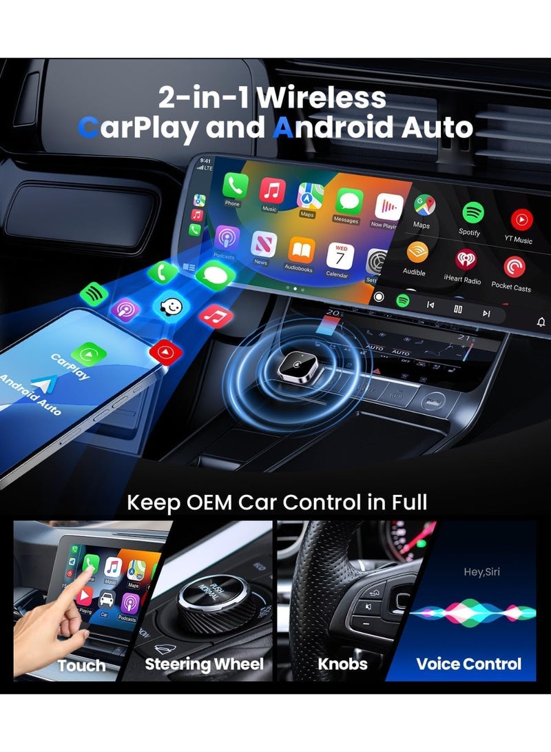 SHENGHUI 2 in 1 Wireless CarPlay and Android Auto Adapter, Easy Setup Plug and Play, Fast Seamless Use Supports 1000+ Car's with Built-in Wired Car Play/Android Auto, Compact Sleek Design Car Adapter - Image 2