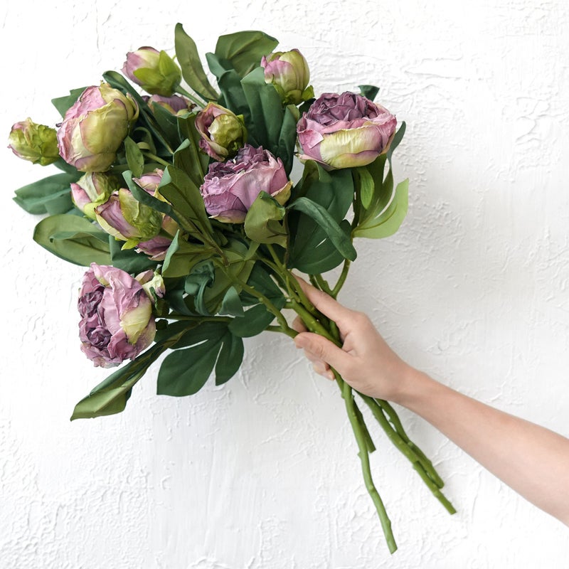 FiveSeasonStuff Vintage Purple Peonies â€“ Realistic Artificial Silk Flowers with Dry-Look Petals, 6 Stems for Rustic Home & Wedding Floral Arrangements - Image 4