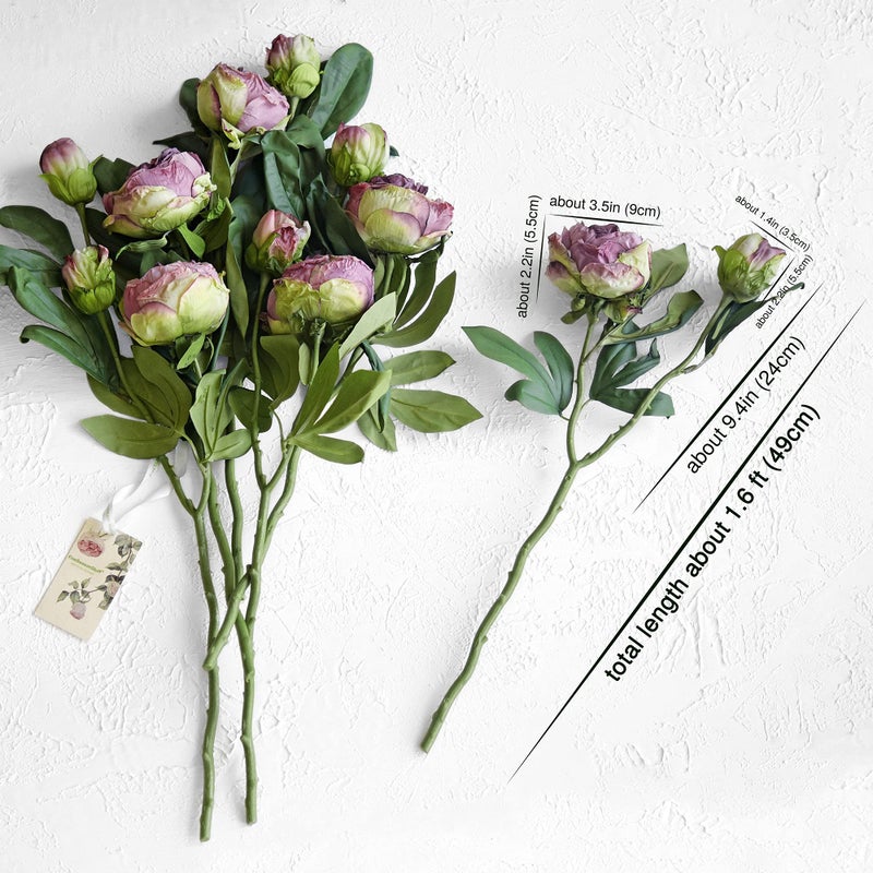 FiveSeasonStuff Vintage Purple Peonies â€“ Realistic Artificial Silk Flowers with Dry-Look Petals, 6 Stems for Rustic Home & Wedding Floral Arrangements - Image 5