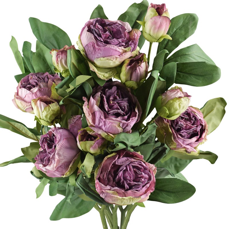 FiveSeasonStuff Vintage Purple Peonies â€“ Realistic Artificial Silk Flowers with Dry-Look Petals, 6 Stems for Rustic Home & Wedding Floral Arrangements - Image 1