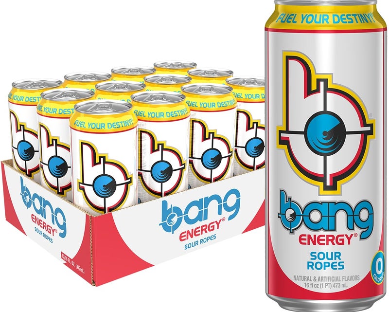 Bang حبال بانغ إنرجي الحامضة، مشروب طاقة خالي من السكر، 16 أونصة (عبوة من 12) - Image 1