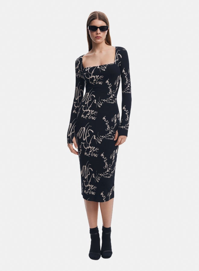 DESIGUAL Square neckline dress Lettering  - Image 1