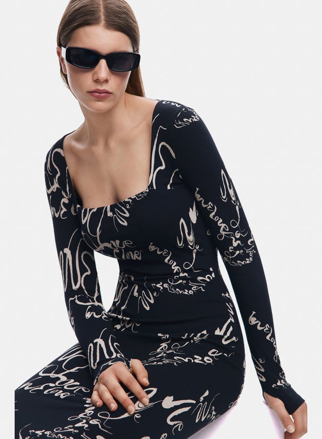 DESIGUAL Square neckline dress Lettering  - Image 3