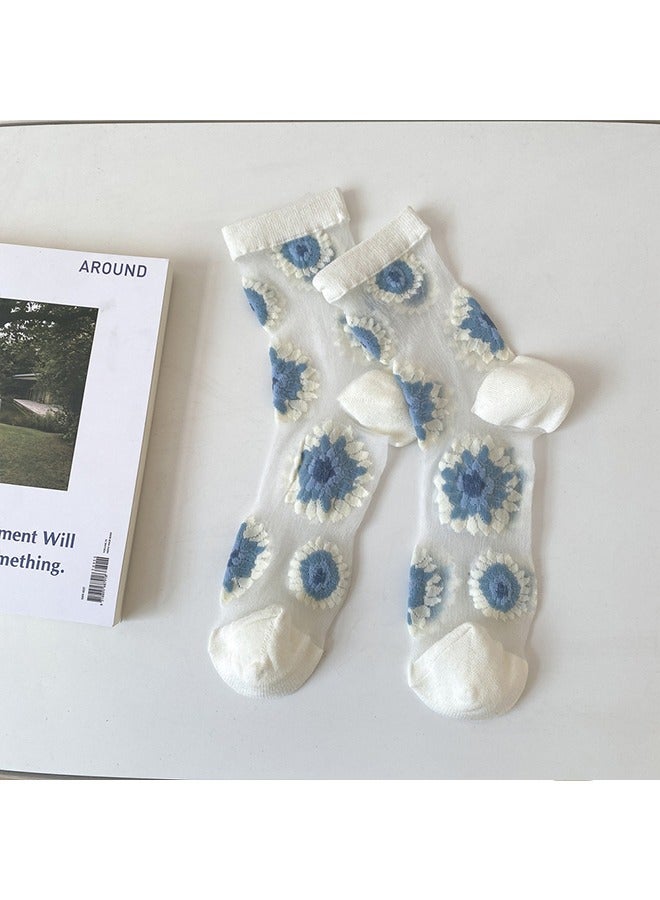 5 pairs of cool retro floral summer girls' layered socks, ice silk socks, fashionable and elegant slim tube socks, card silk women's socks - Image 5