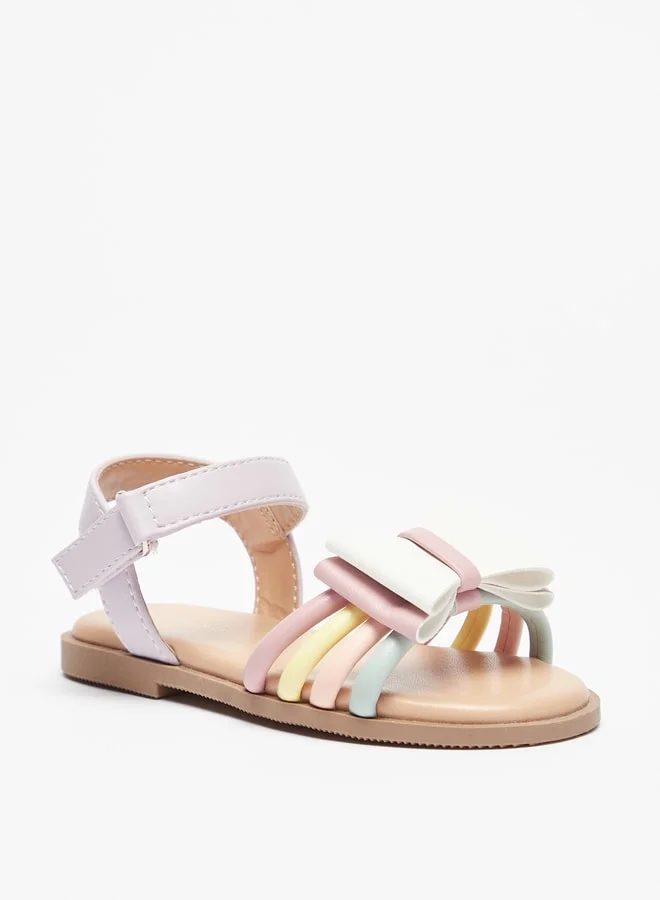 Flora Bella By Shoexpress Girl's Bow Accent Sandals with Hook and Loop Closure Ramadan Collection
