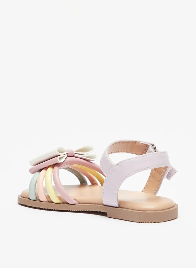 Flora Bella By Shoexpress Girl's Bow Accent Sandals with Hook and Loop Closure Ramadan Collection