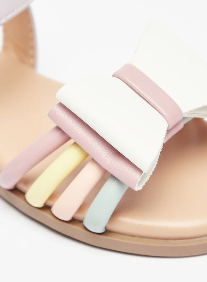 Flora Bella By Shoexpress Girl's Bow Accent Sandals with Hook and Loop Closure Ramadan Collection