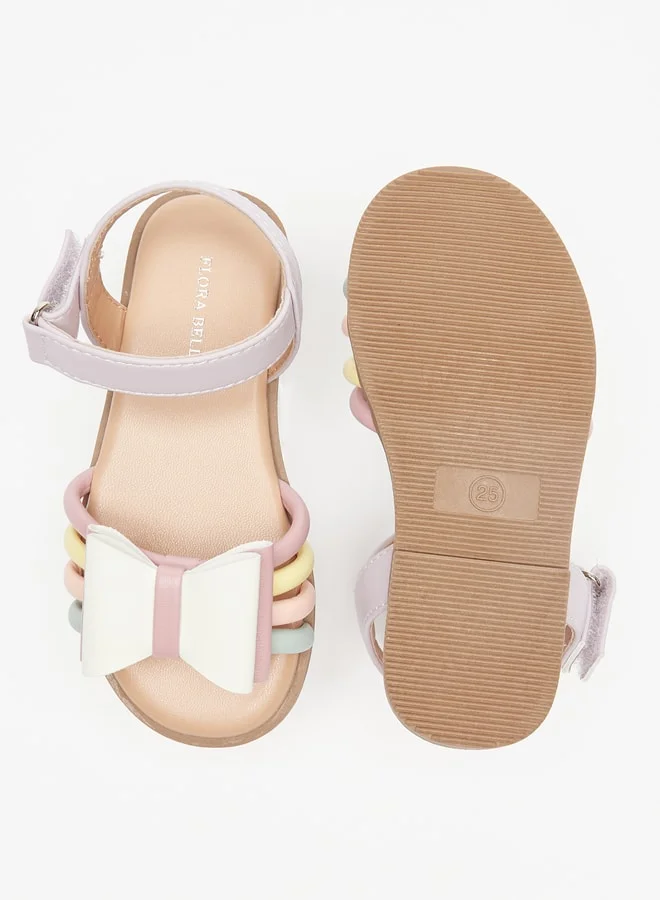 Flora Bella By Shoexpress Girl's Bow Accent Sandals with Hook and Loop Closure Ramadan Collection