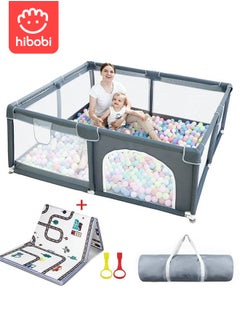 hibobi Baby Foldable Playpen with Mat, Safety Fence  with carry bag, Play Pen for Babies and Toddlers, Large Play Yard, Zipper Gate, Anti-Slip Suckers, 180x150x66cm  - Image 1