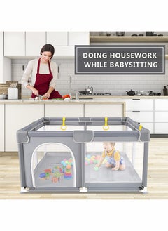 hibobi Baby Foldable Playpen with Mat, Safety Fence  with carry bag, Play Pen for Babies and Toddlers, Large Play Yard, Zipper Gate, Anti-Slip Suckers, 180x150x66cm  - Image 2
