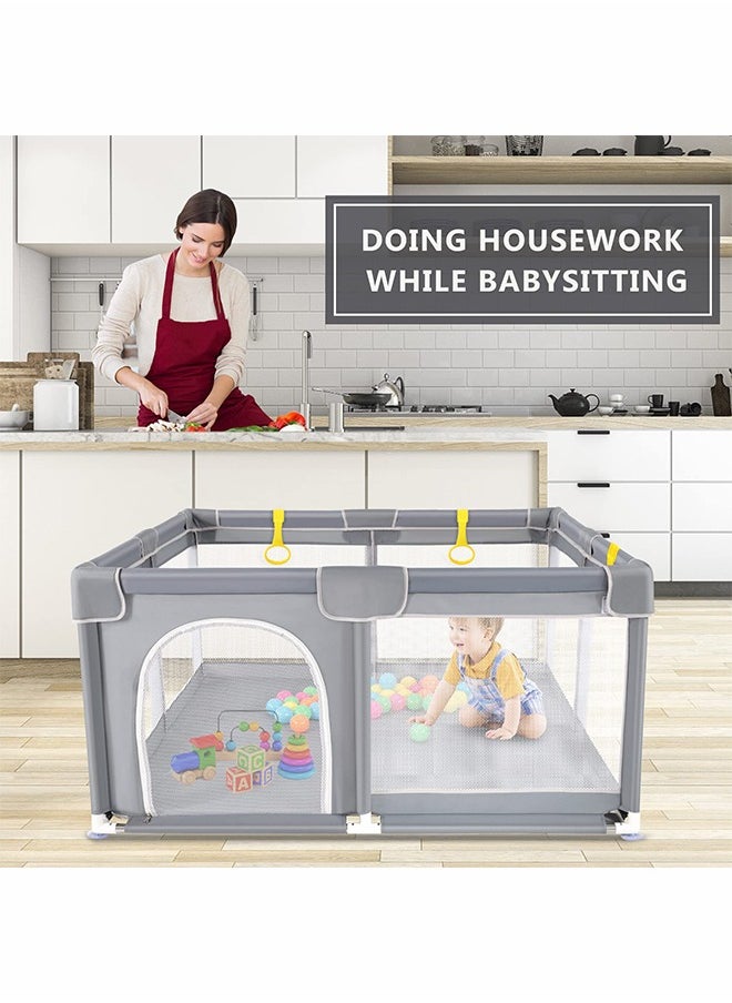 hibobi Baby Foldable Playpen with Mat, Safety Fence  with carry bag, Play Pen for Babies and Toddlers, Large Play Yard, Zipper Gate, Anti-Slip Suckers, 180x150x66cm  - Image 2